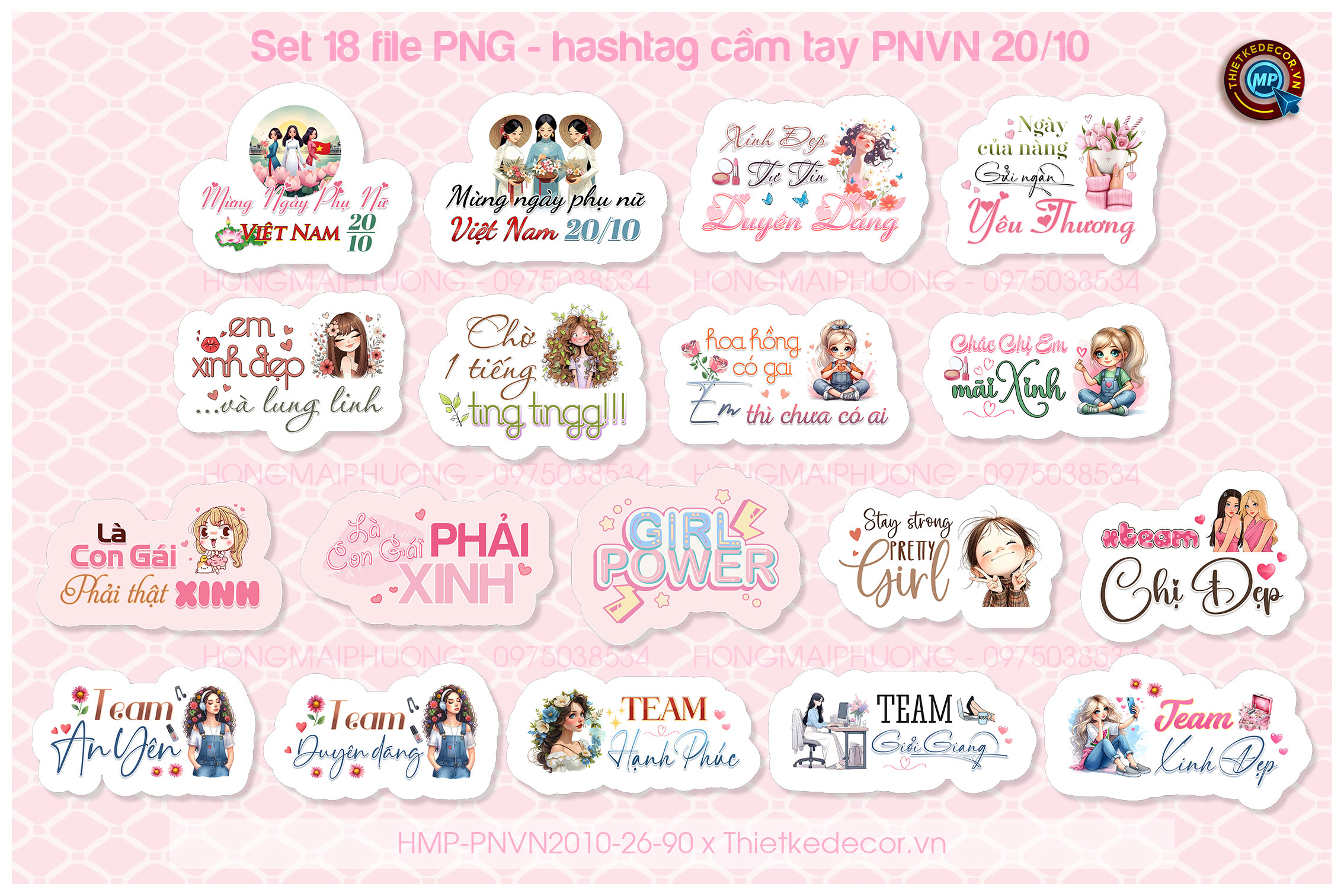 SET 18 hashtag cầm tay check in ngày PNVN 20/10